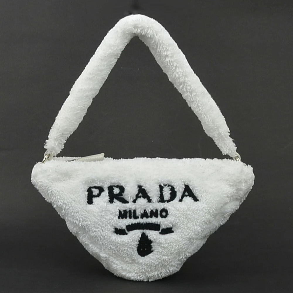 Prada white triangle shoulder bag prominent embroidered Milano